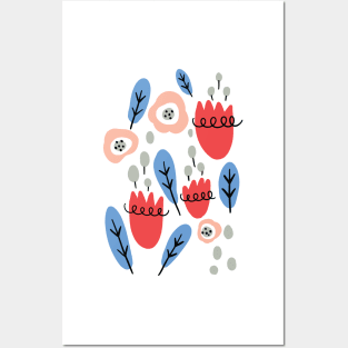 Happy Flowers with Blue Leaves Posters and Art